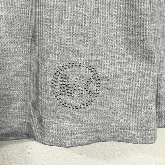 MICHAEL Michael Kors Gray Cowl Neck Waffle Knit Thermal Rhinestone Logo Top‎ NWT - Picture 2 of 13